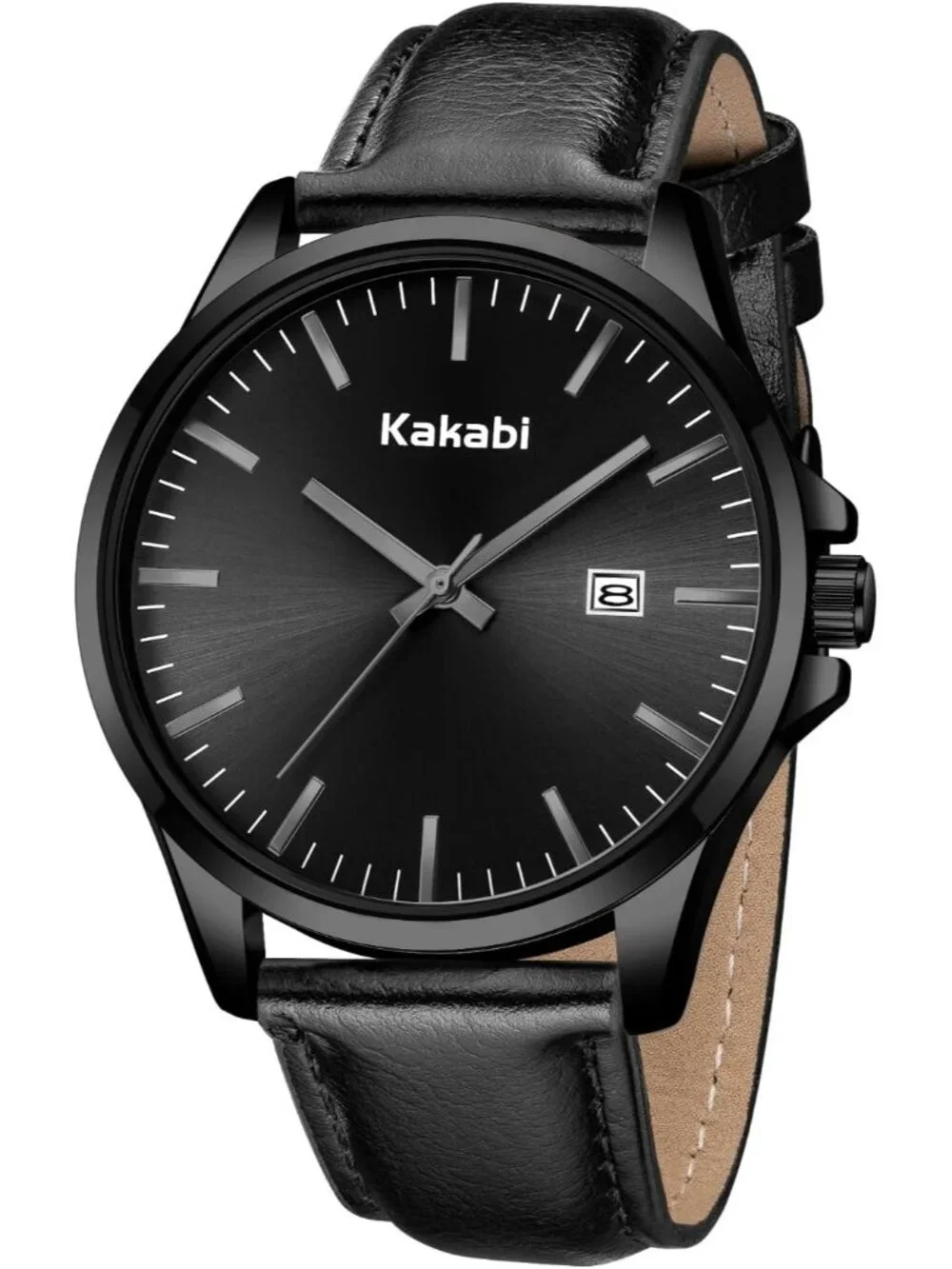 Men's All Black Analog Quartz Minimalist Leather Strap Classic Waterproof Watch